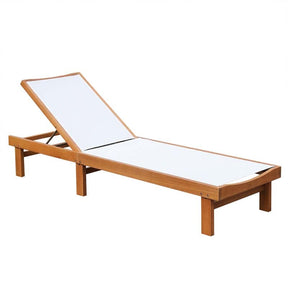 Eucalyptus Wood Outdoor Chaise Lounge Chair, 5-Position Adjustable Patio Recliner Sun Lounger with Breathable Quick-Drying Fabric for Poolside