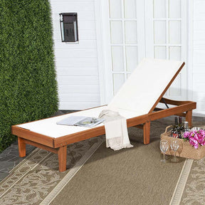 Eucalyptus Wood Outdoor Chaise Lounge Chair, 5-Position Adjustable Patio Recliner Sun Lounger with Breathable Quick-Drying Fabric for Poolside