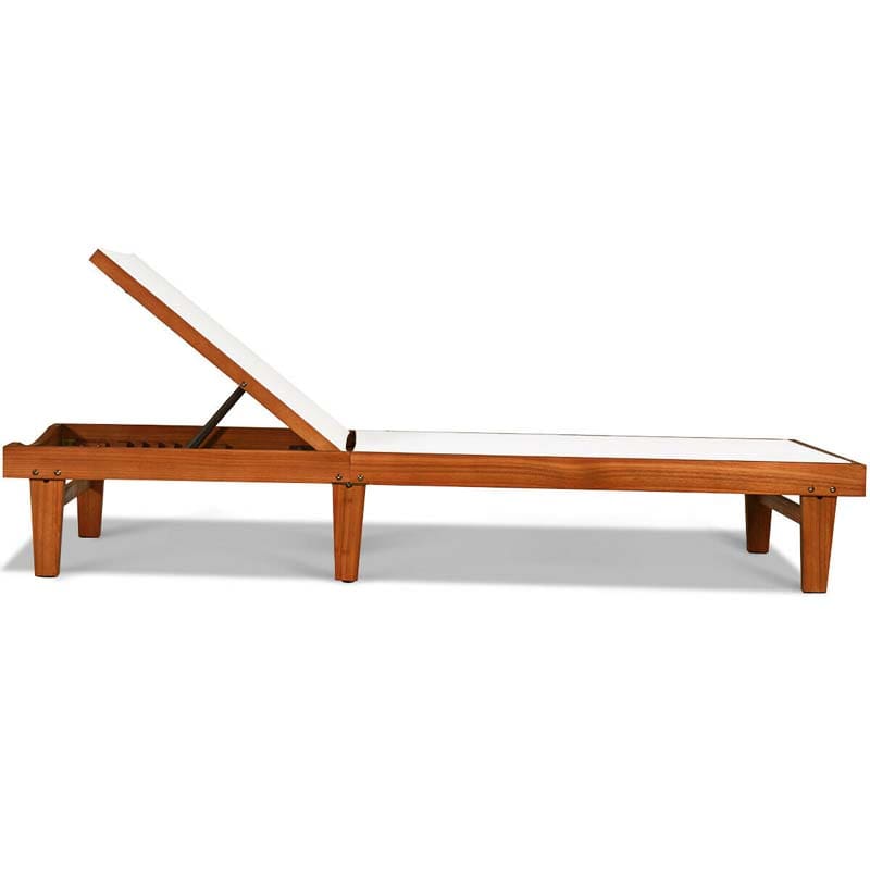 Eucalyptus Wood Outdoor Chaise Lounge Chair, 5-Position Adjustable Patio Recliner Sun Lounger with Breathable Quick-Drying Fabric for Poolside
