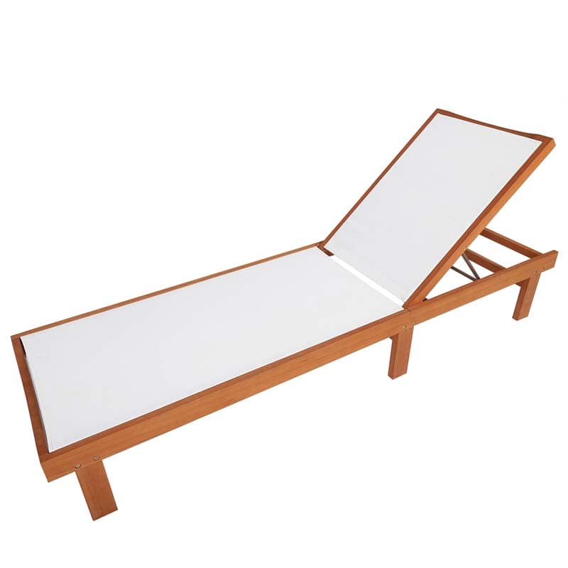 Eucalyptus Wood Outdoor Chaise Lounge Chair, 5-Position Adjustable Patio Recliner Sun Lounger with Breathable Quick-Drying Fabric for Poolside