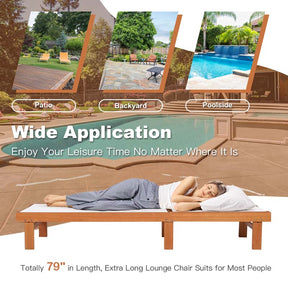 Eucalyptus Wood Outdoor Chaise Lounge Chair, 5-Position Adjustable Patio Recliner Sun Lounger with Breathable Quick-Drying Fabric for Poolside