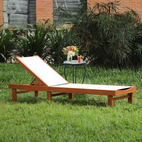 Eucalyptus Wood Outdoor Chaise Lounge Chair, 5-Position Adjustable Patio Recliner Sun Lounger with Breathable Quick-Drying Fabric for Poolside