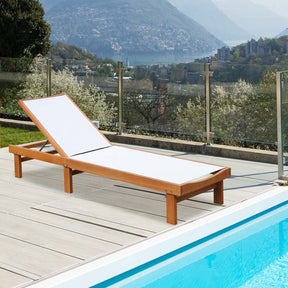 Eucalyptus Wood Outdoor Chaise Lounge Chair, 5-Position Adjustable Patio Recliner Sun Lounger with Breathable Quick-Drying Fabric for Poolside