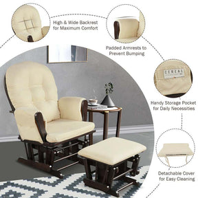 Nursery Glider & Ottoman Set, Upholstered Baby Glider Rocker Chair with Cushion, Storage Pocket, Solid Wood Base for Breastfeeding Napping
