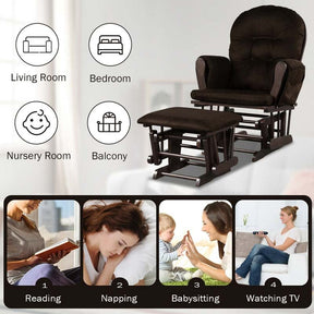 Nursery Glider & Ottoman Set, Upholstered Baby Glider Rocker Chair with Cushion, Storage Pocket, Solid Wood Base for Breastfeeding Napping