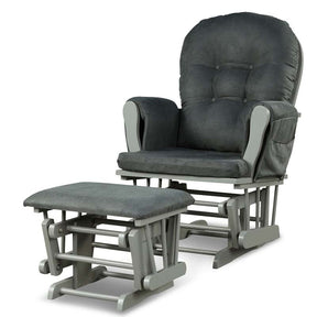 Nursery Glider & Ottoman Set, Upholstered Baby Glider Rocker Chair with Cushion, Storage Pocket, Solid Wood Base for Breastfeeding Napping