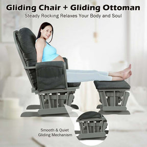 Nursery Glider & Ottoman Set, Upholstered Baby Glider Rocker Chair with Cushion, Storage Pocket, Solid Wood Base for Breastfeeding Napping