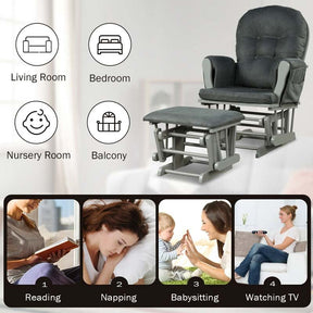 Nursery Glider & Ottoman Set, Upholstered Baby Glider Rocker Chair with Cushion, Storage Pocket, Solid Wood Base for Breastfeeding Napping