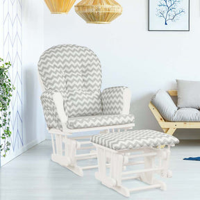 Nursery Glider & Ottoman Set, Upholstered Baby Glider Rocker Chair with Cushion, Storage Pocket, Solid Wood Base for Breastfeeding Napping