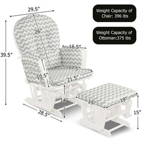 Nursery Glider & Ottoman Set, Upholstered Baby Glider Rocker Chair with Cushion, Storage Pocket, Solid Wood Base for Breastfeeding Napping