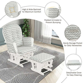 Nursery Glider & Ottoman Set, Upholstered Baby Glider Rocker Chair with Cushion, Storage Pocket, Solid Wood Base for Breastfeeding Napping