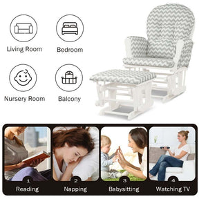Nursery Glider & Ottoman Set, Upholstered Baby Glider Rocker Chair with Cushion, Storage Pocket, Solid Wood Base for Breastfeeding Napping