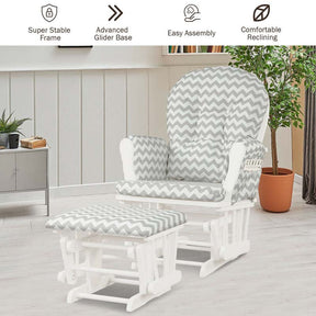 Nursery Glider & Ottoman Set, Upholstered Baby Glider Rocker Chair with Cushion, Storage Pocket, Solid Wood Base for Breastfeeding Napping