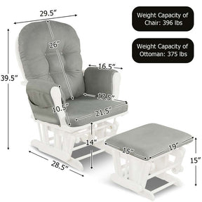 Nursery Glider & Ottoman Set, Upholstered Baby Glider Rocker Chair with Cushion, Storage Pocket, Solid Wood Base for Breastfeeding Napping