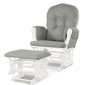 Nursery Glider & Ottoman Set, Upholstered Baby Glider Rocker Chair with Cushion, Storage Pocket, Solid Wood Base for Breastfeeding Napping