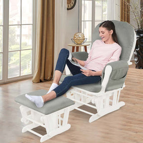 Nursery Glider & Ottoman Set, Upholstered Baby Glider Rocker Chair with Cushion, Storage Pocket, Solid Wood Base for Breastfeeding Napping