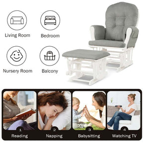 Nursery Glider & Ottoman Set, Upholstered Baby Glider Rocker Chair with Cushion, Storage Pocket, Solid Wood Base for Breastfeeding Napping