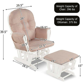 Nursery Glider & Ottoman Set, Upholstered Baby Glider Rocker Chair with Cushion, Storage Pocket, Solid Wood Base for Breastfeeding Napping