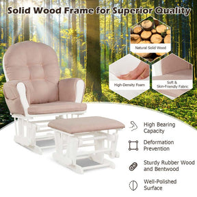 Nursery Glider & Ottoman Set, Upholstered Baby Glider Rocker Chair with Cushion, Storage Pocket, Solid Wood Base for Breastfeeding Napping