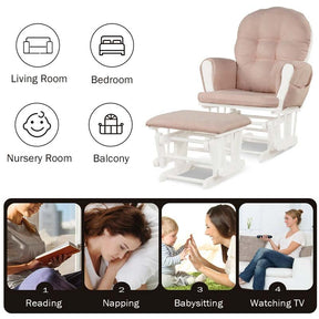 Nursery Glider & Ottoman Set, Upholstered Baby Glider Rocker Chair with Cushion, Storage Pocket, Solid Wood Base for Breastfeeding Napping