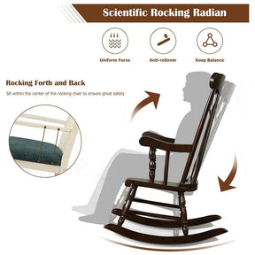 Outdoor Solid Wood Rocking Chair, High Back Porch Rocker Glossy Finish for Patio, Backyard, Balcony, Garden & Indoor Use