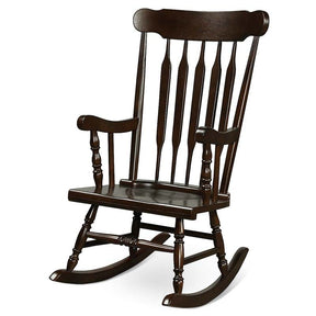 Outdoor Solid Wood Rocking Chair, High Back Porch Rocker Glossy Finish for Patio, Backyard, Balcony, Garden & Indoor Use