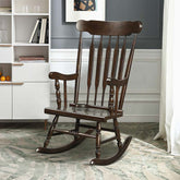 Outdoor Solid Wood Rocking Chair, High Back Porch Rocker Glossy Finish for Patio, Backyard, Balcony, Garden & Indoor Use