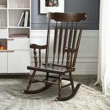 Outdoor Solid Wood Rocking Chair, High Back Porch Rocker Glossy Finish for Patio, Backyard, Balcony, Garden & Indoor Use