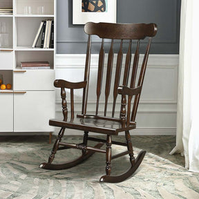 Outdoor Solid Wood Rocking Chair, High Back Porch Rocker Glossy Finish for Patio, Backyard, Balcony, Garden & Indoor Use