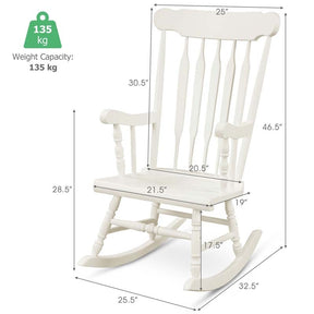 Outdoor Solid Wood Rocking Chair, High Back Porch Rocker Glossy Finish for Patio, Backyard, Balcony, Garden & Indoor Use