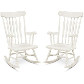 Outdoor Solid Wood Rocking Chair, High Back Porch Rocker Glossy Finish for Patio, Backyard, Balcony, Garden & Indoor Use