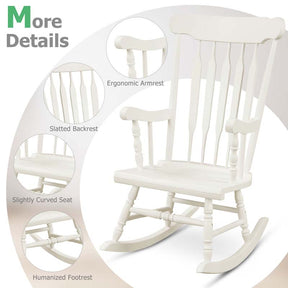 Outdoor Solid Wood Rocking Chair, High Back Porch Rocker Glossy Finish for Patio, Backyard, Balcony, Garden & Indoor Use