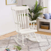 Outdoor Solid Wood Rocking Chair, High Back Porch Rocker Glossy Finish for Patio, Backyard, Balcony, Garden & Indoor Use
