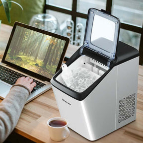 33LBS/24H Portable Ice Maker Countertop Stainless Steel Ice Machine Self-Clean Function with Scoop