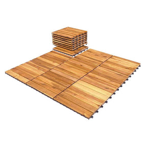 27PCS 12"x12" Acacia Wood Interlocking Deck Tiles, 27 Sq.Ft Waterproof Flooring Patio Pavers for Indoor Outdoor, Tool-Free Assembly