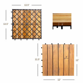 27PCS 12"x12" Acacia Wood Interlocking Deck Tiles, 27 Sq.Ft Waterproof Flooring Patio Pavers for Indoor Outdoor, Tool-Free Assembly