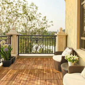 27PCS 12"x12" Acacia Wood Interlocking Deck Tiles, 27 Sq.Ft Waterproof Flooring Patio Pavers for Indoor Outdoor, Tool-Free Assembly