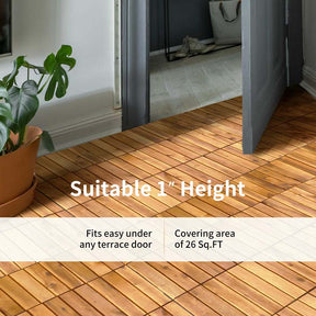 27PCS 12"x12" Acacia Wood Interlocking Deck Tiles, 27 Sq.Ft Waterproof Flooring Patio Pavers for Indoor Outdoor, Tool-Free Assembly