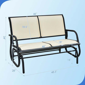 2-Person Outdoor Swing Glider Bench, 48" Patio Double Rocking Loveseat Chair with Steel Frame & Fabric Seat for Backyard Poolside, Garden Lawn