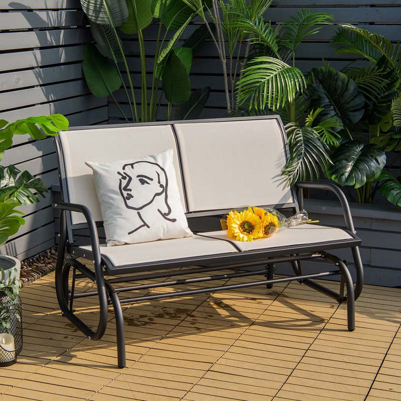 2-Person Outdoor Swing Glider Bench, 48" Patio Double Rocking Loveseat Chair with Steel Frame & Fabric Seat for Backyard Poolside, Garden Lawn