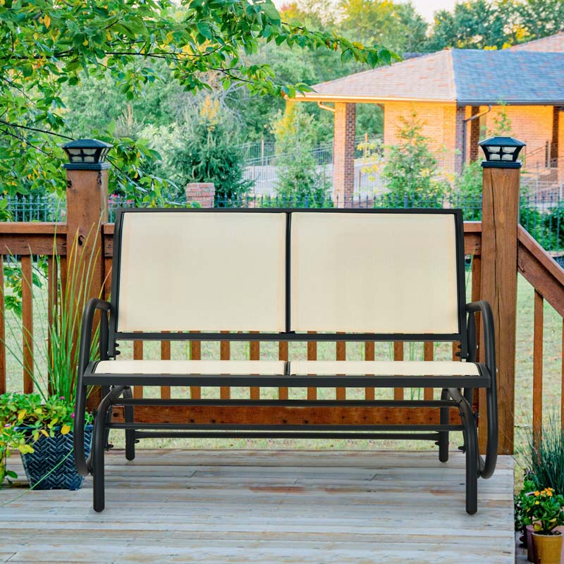 2-Person Outdoor Swing Glider Bench, 48" Patio Double Rocking Loveseat Chair with Steel Frame & Fabric Seat for Backyard Poolside, Garden Lawn