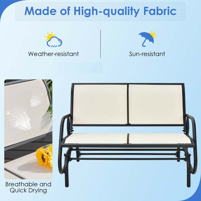2-Person Outdoor Swing Glider Bench, 48" Patio Double Rocking Loveseat Chair with Steel Frame & Fabric Seat for Backyard Poolside, Garden Lawn