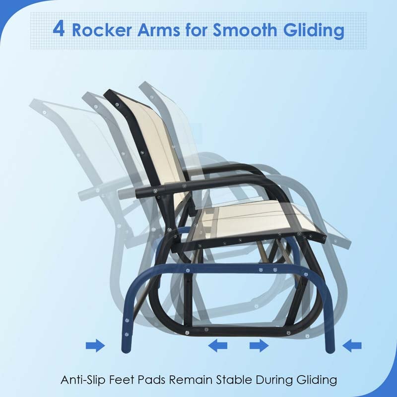 2-Person Outdoor Swing Glider Bench, 48" Patio Double Rocking Loveseat Chair with Steel Frame & Fabric Seat for Backyard Poolside, Garden Lawn