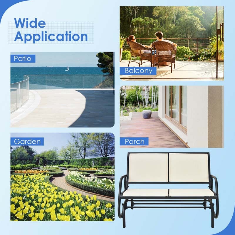 2-Person Outdoor Swing Glider Bench, 48" Patio Double Rocking Loveseat Chair with Steel Frame & Fabric Seat for Backyard Poolside, Garden Lawn