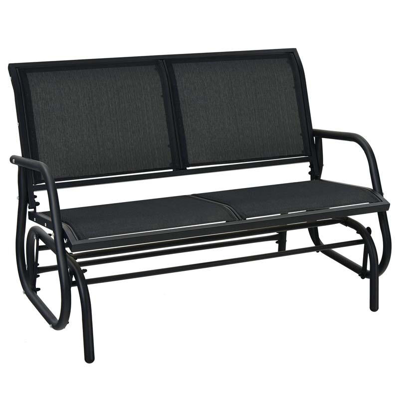 2-Person Outdoor Swing Glider Bench, 48" Patio Double Rocking Loveseat Chair with Steel Frame & Fabric Seat for Backyard Poolside, Garden Lawn