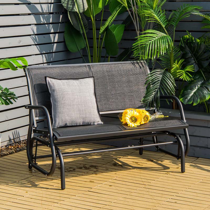 2-Person Outdoor Swing Glider Bench, 48" Patio Double Rocking Loveseat Chair with Steel Frame & Fabric Seat for Backyard Poolside, Garden Lawn