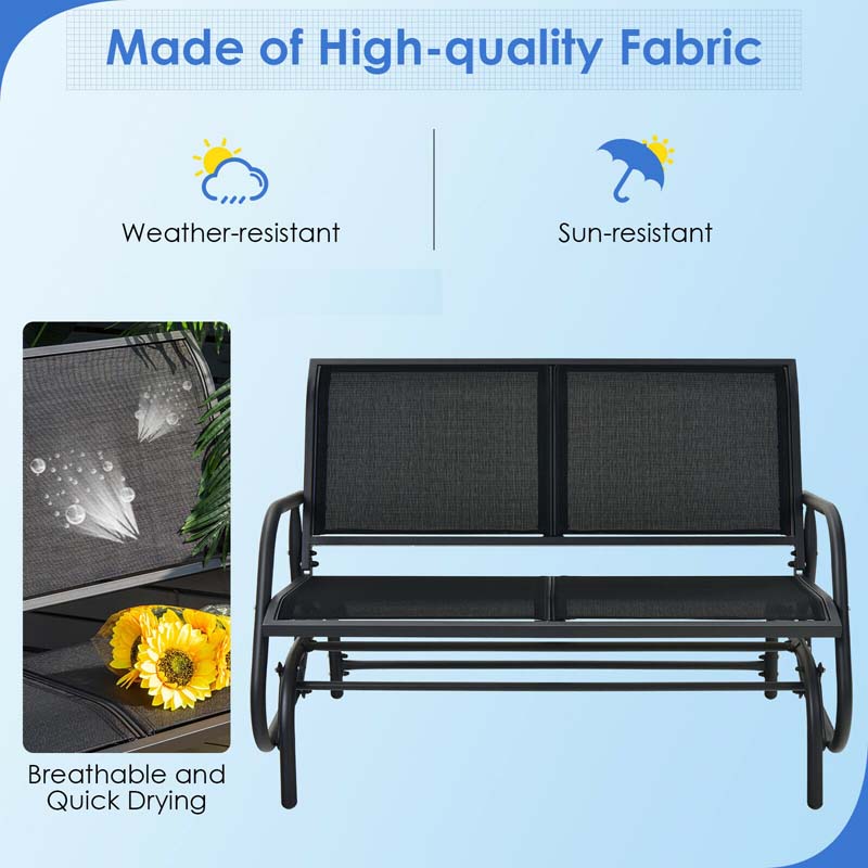 2-Person Outdoor Swing Glider Bench, 48" Patio Double Rocking Loveseat Chair with Steel Frame & Fabric Seat for Backyard Poolside, Garden Lawn