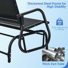 2-Person Outdoor Swing Glider Bench, 48" Patio Double Rocking Loveseat Chair with Steel Frame & Fabric Seat for Backyard Poolside, Garden Lawn