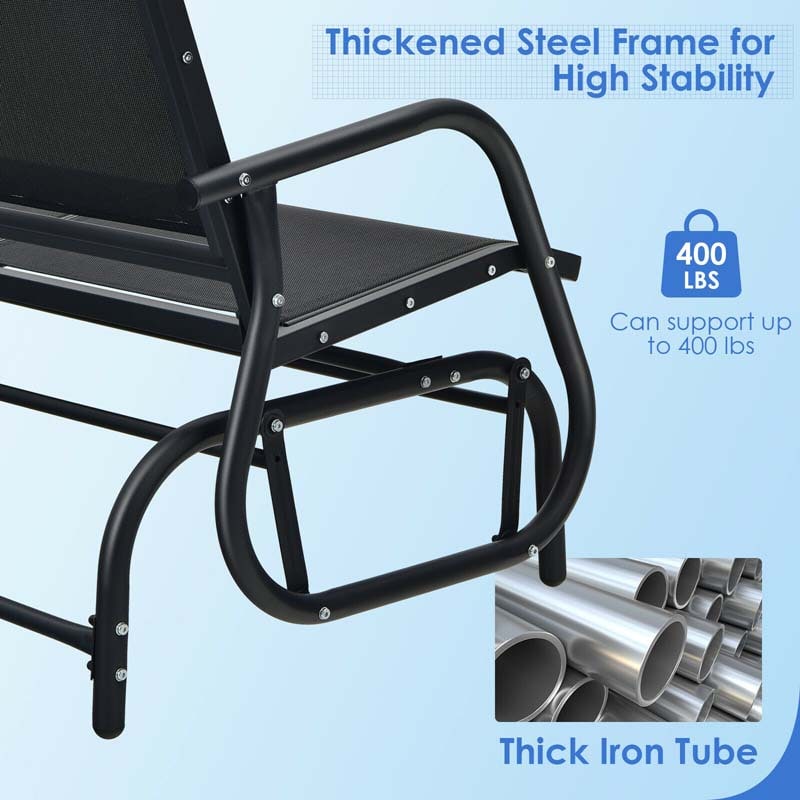 2-Person Outdoor Swing Glider Bench, 48" Patio Double Rocking Loveseat Chair with Steel Frame & Fabric Seat for Backyard Poolside, Garden Lawn