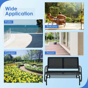 2-Person Outdoor Swing Glider Bench, 48" Patio Double Rocking Loveseat Chair with Steel Frame & Fabric Seat for Backyard Poolside, Garden Lawn